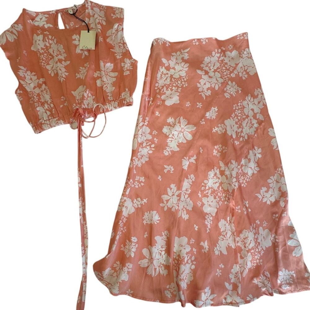 Floral Two Piece Set Skirt Crop Top Orange Medium